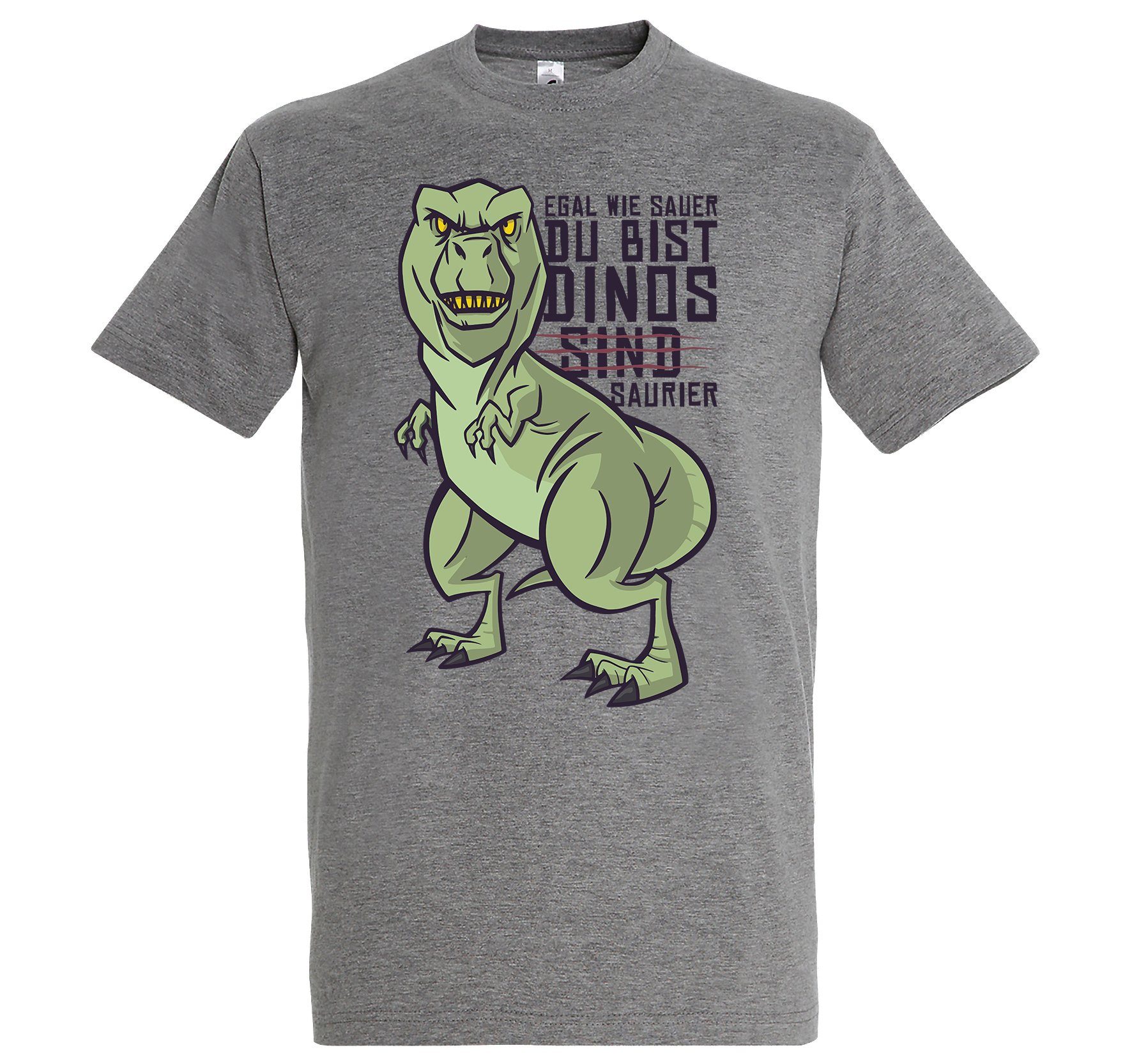 Youth Designz T-Shirt "Dinos Sind Saurier" Spruch Herren Shirt mit lustigem Frontprint Grau