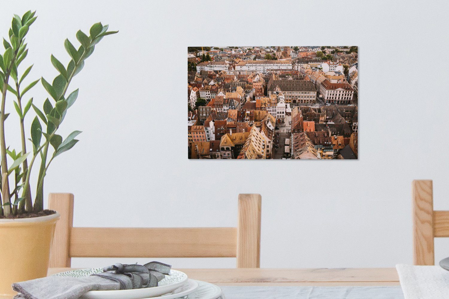Wandbild 30x20 Leinwandbilder, Stadt Leinwandbild der cm französischen St), (1 Aufhängefertig, in Dächer Beeindruckende OneMillionCanvasses® Wanddeko, Straßburg,