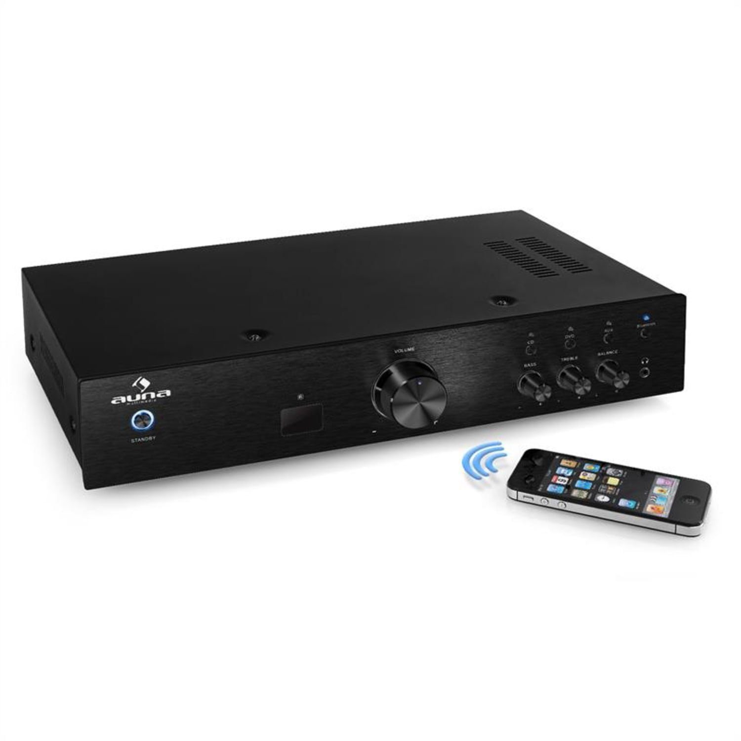Auna AV2-CD508BT Audioverstärker AUX-Quellen, Schwarz sowie Bluetooth (Anzahl Digital W, Audio HiFi Amplifier) 125 CD-Player, 3 Kanäle: Verstärker Stereo für Stereo-Cinch-Line-Eingänge DVD-Player