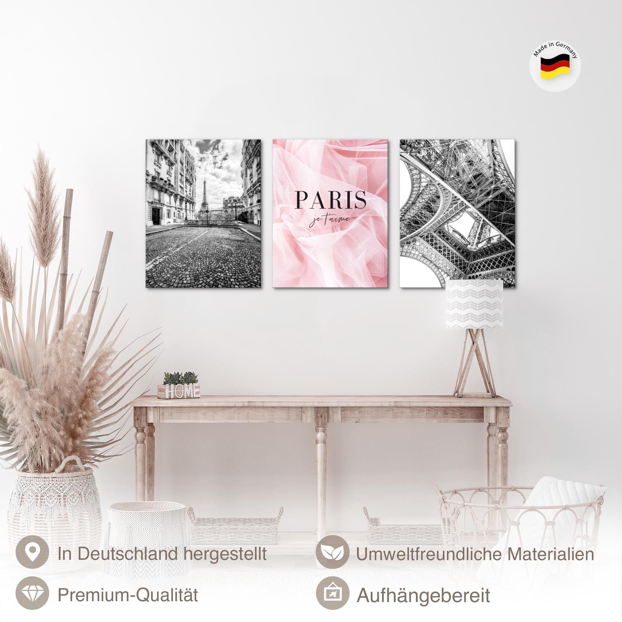 Novart Wandbild Städte Berlin London Paris Schwarz Weiß Bilder Set Deko, Paris (3 St)