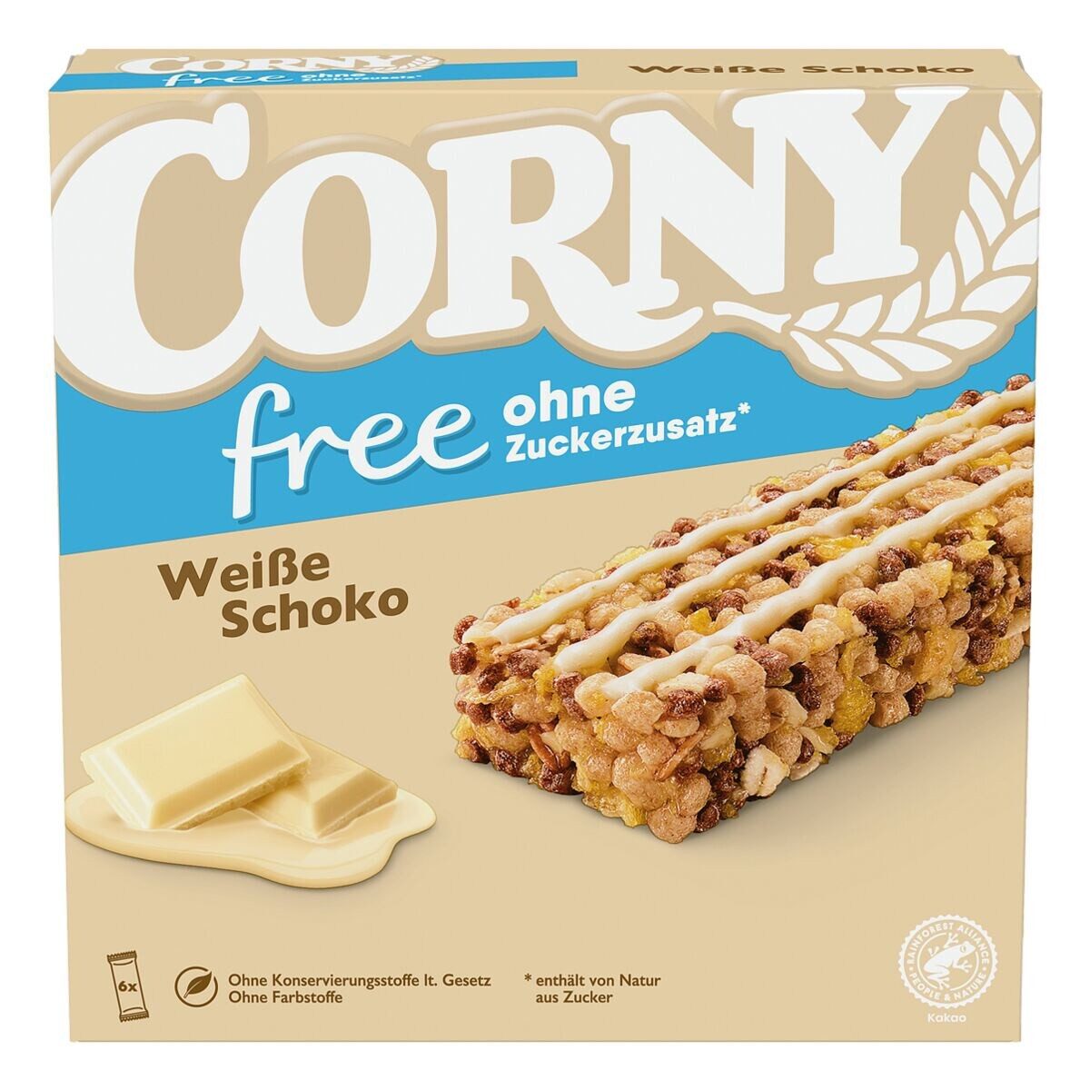 CORNY Riegel free Weiße Schoko, 6 Müsliriegel, Proteinriegel