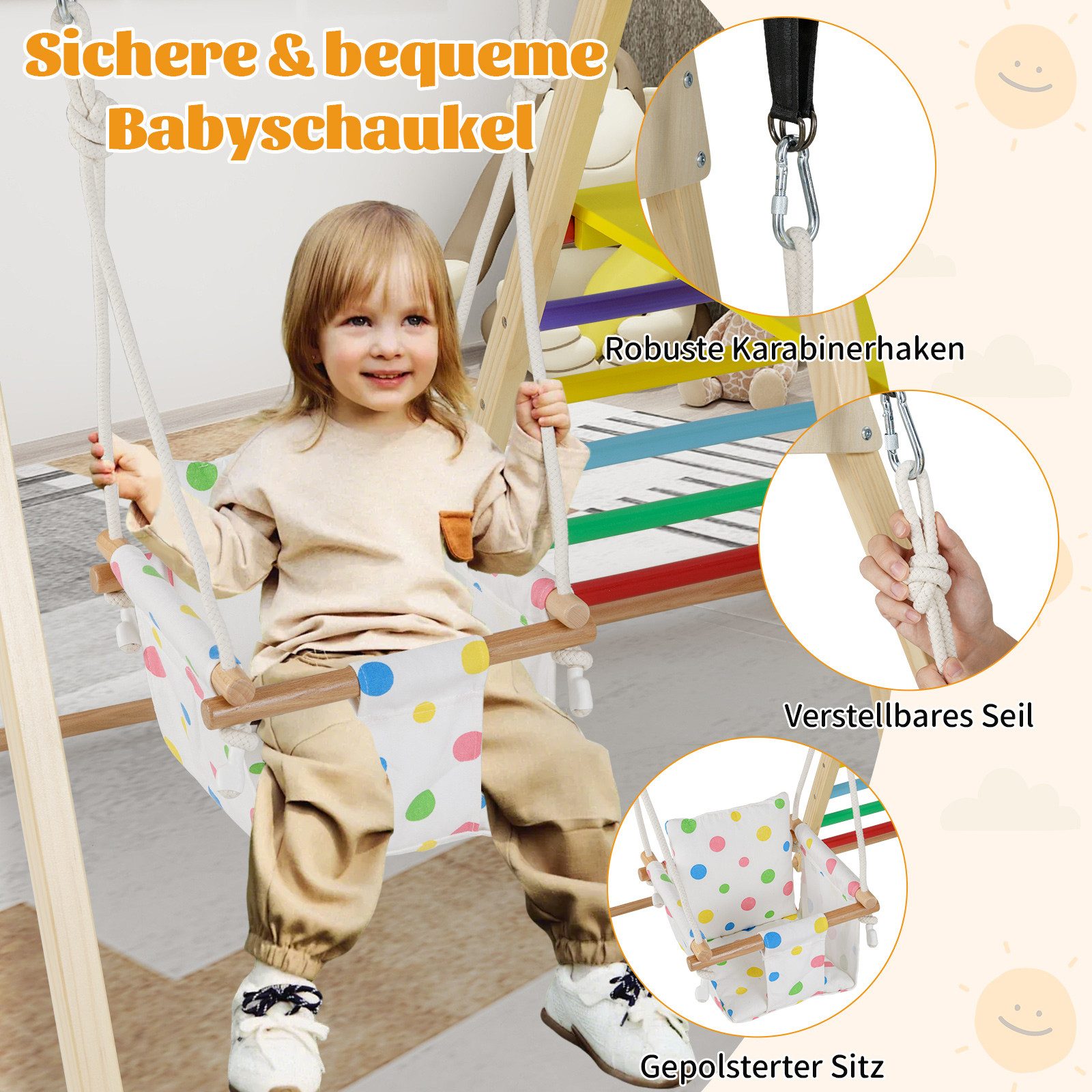 COSTWAY Klettergerüst, Mit Babyschaukel, Ruheplattform, Kletterrampe & Leiter