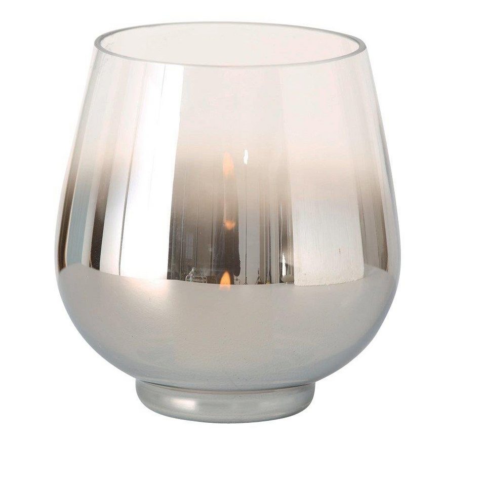 BOLTZE Windlicht Grazia, aus Glas, Silber, 15 x 13 cm, Rund, Lackiert,  Artikelmaße: H15 x D13 cm