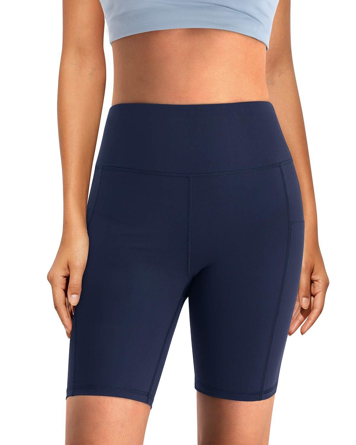 für Taschen Blau Yogashorts Yoga-Shorts und Frauen OTGFPM20A08 hoher Taille mit G4Free