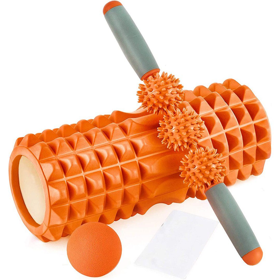 BEARSU Massageroller »Faszienrolle 3in1 Set Wirbelsäule Foam Roller  Massagerollen Duoball Massagestäbchen Massageball (orange A)«, 1-tlg.