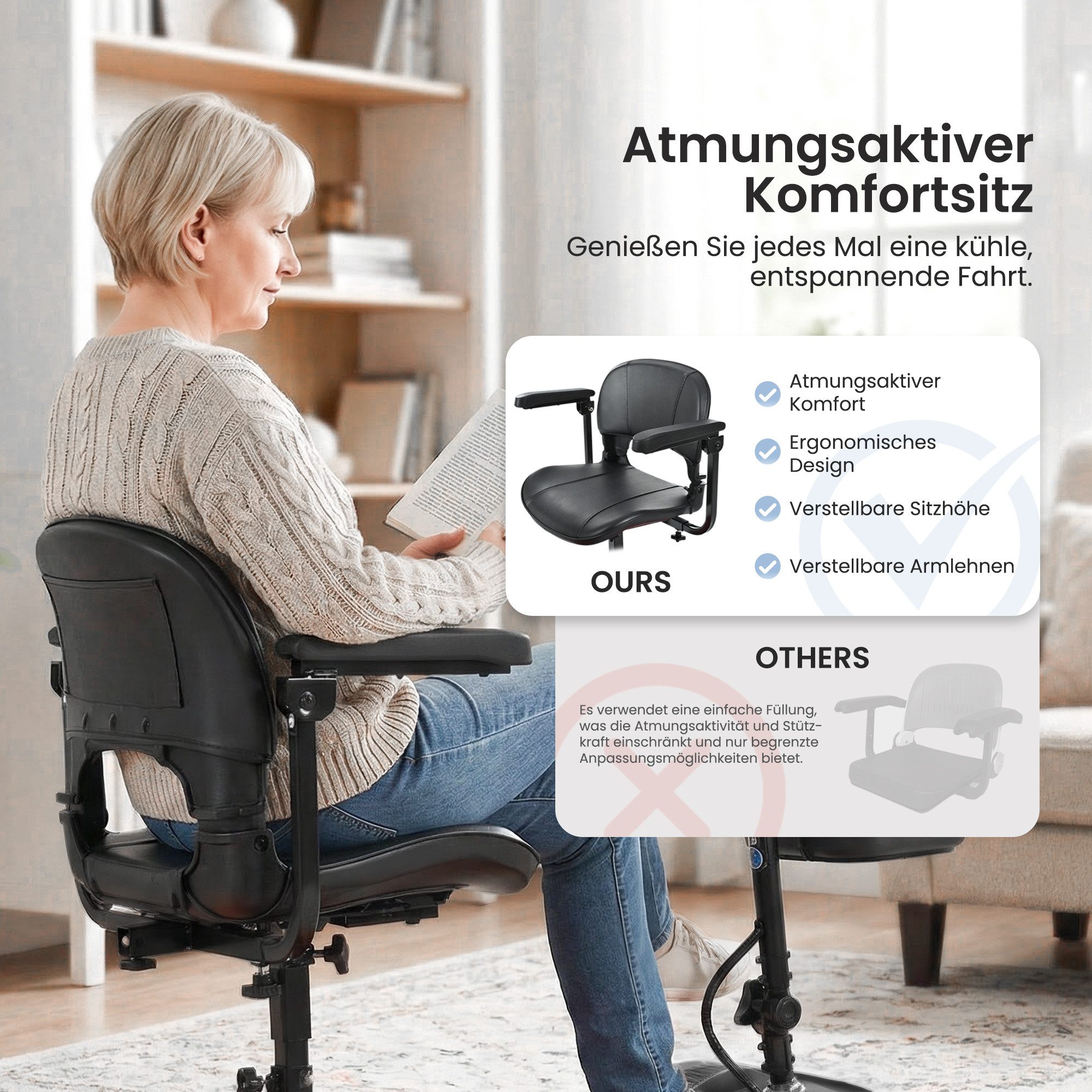 muvano Elektromobil 136 kg Tragkraft, 15km Reichweite, USB, LED-Licht, Seniorenmobil, 250 W, 6 km/h, führerscheinfrei, KOMPAKT & FALTBAR