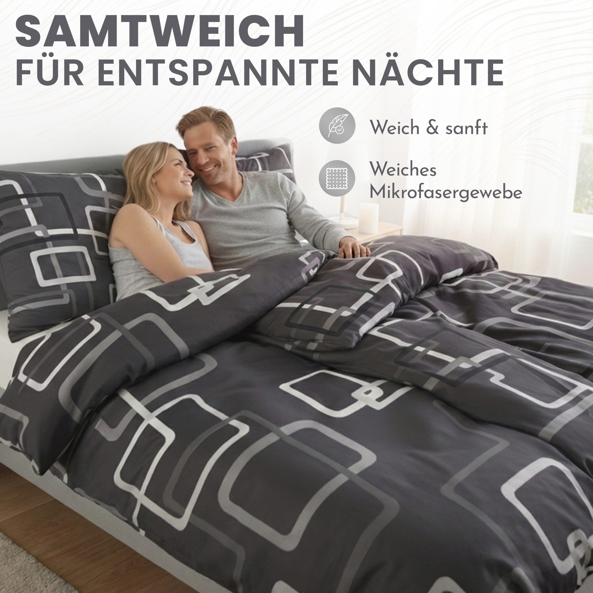 Kuscheli Bettwäsche 2x 135x200 + 2x 80x80 cm atmungsaktiver Bettbezug, moderne Designs, Für Allergiker geeignet, pflegeleicht, angenehm weicher Stoff