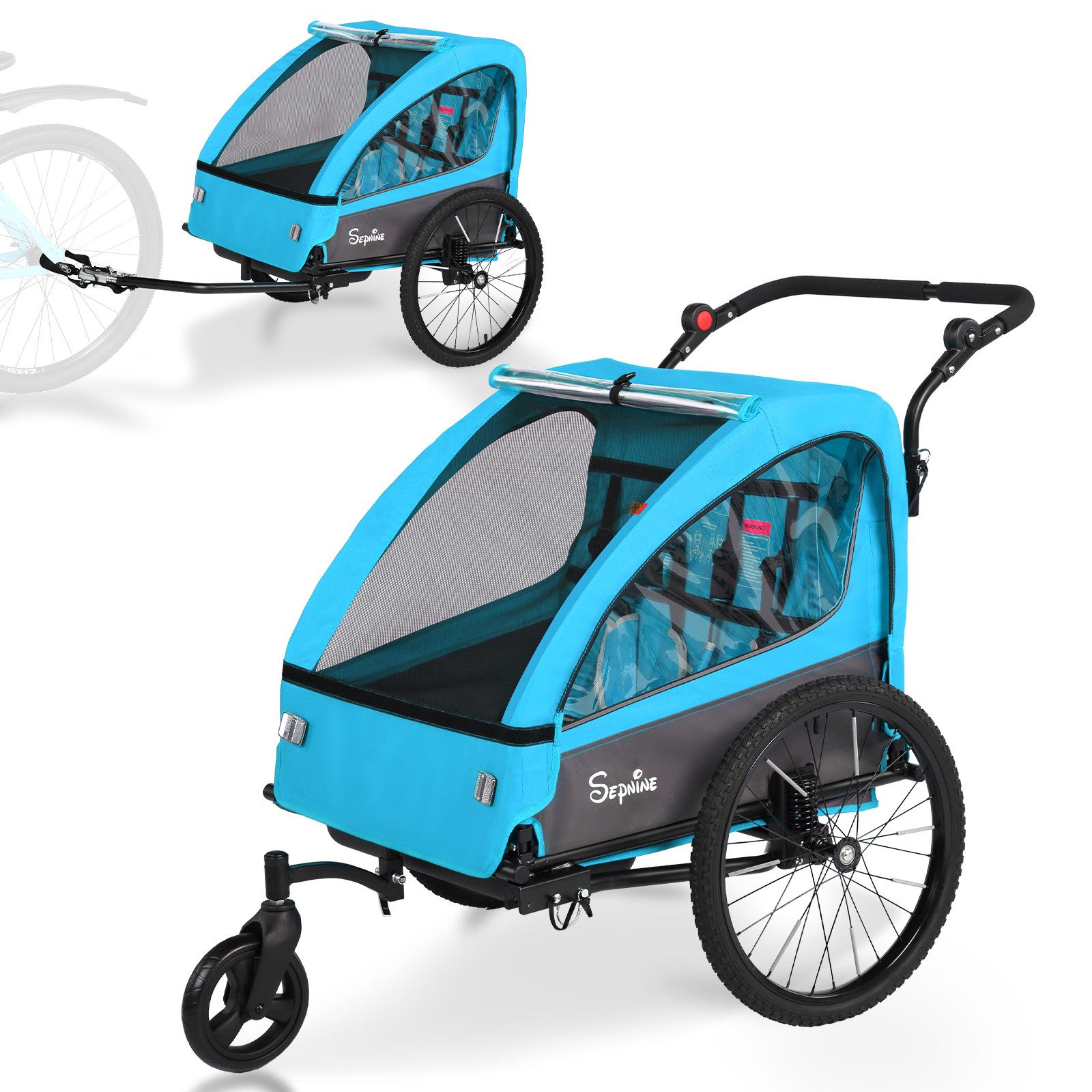 Fine Life Pro Fahrradlastenanhänger 2-in-1 Kinderfahrradanhänger & Kinderwagen, Tragfähigkeit 40 kg