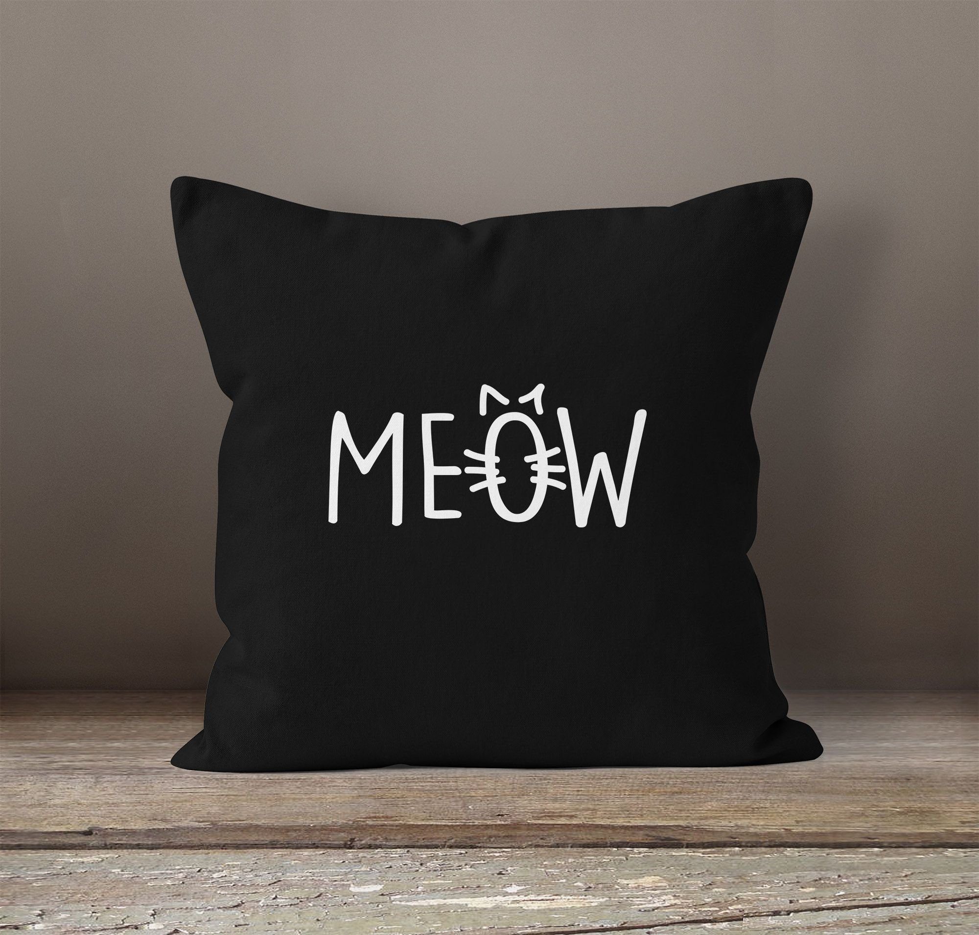 MoonWorks Kissenbezug Kissen-Hülle Deko-Kissen Miau Meow schwarz Katze 40x40 Baumwolle Cat Dekokissen MoonWorks®