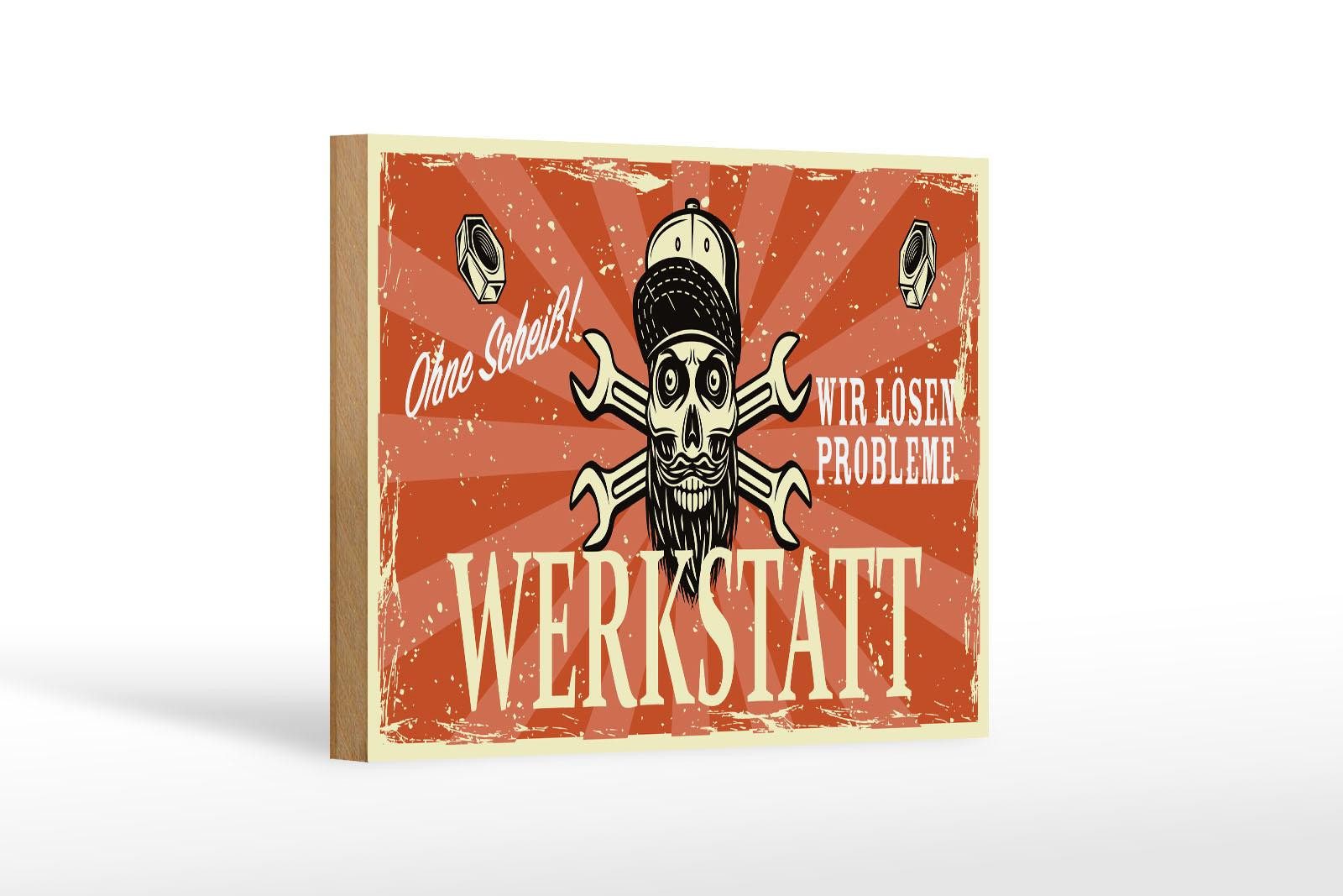 Femer GmbH Holzbild Spruch 12x18 cm ohne Scheiß Werkstatt lösen Probleme, (1 St), Glatte Holzfaserplatte (MDF), vorn beschichtet