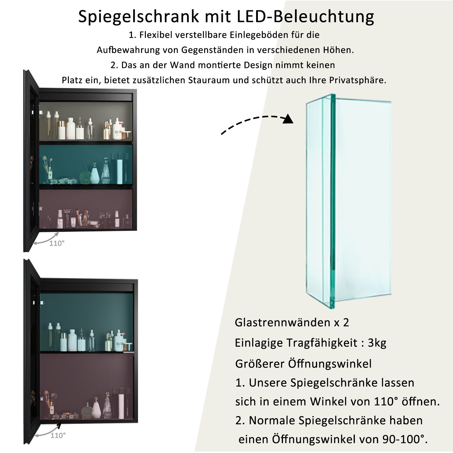 WDWRITTI Spiegelschrank mit beleuchtung 3Lichtmodi Dimmbar Badezimmerspiege günstig online kaufen