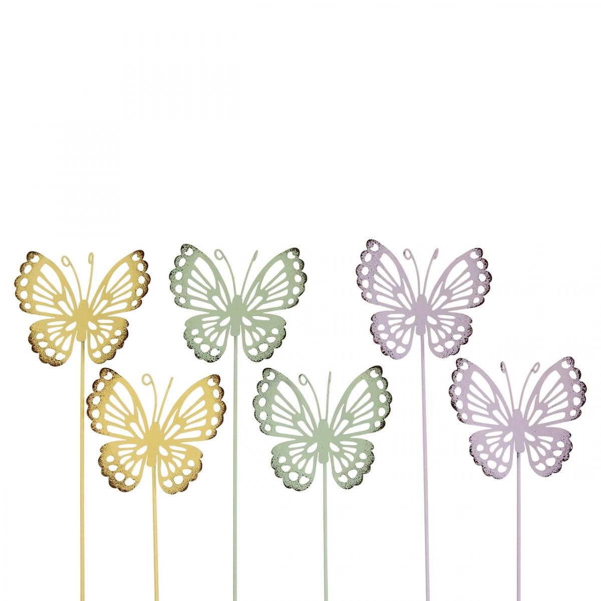 Florists Products Papierschmetterlinge Gartenstecker Schmetterling Metall Dreifarbig Deko Balkon, 6 Stück