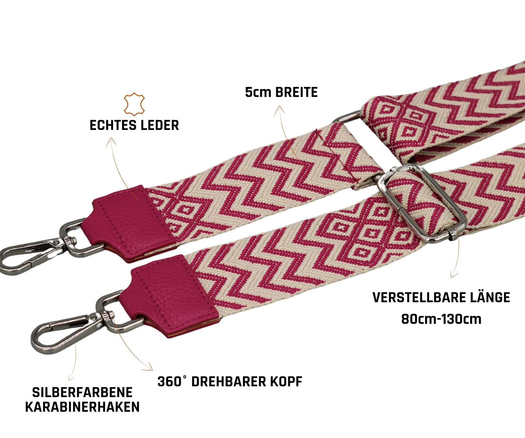 Adel Bags Schulterriemen Taschengurt,Verstellbarer Taschenriemen, 5cm Breiter Schultergurt hergestellt in Italien