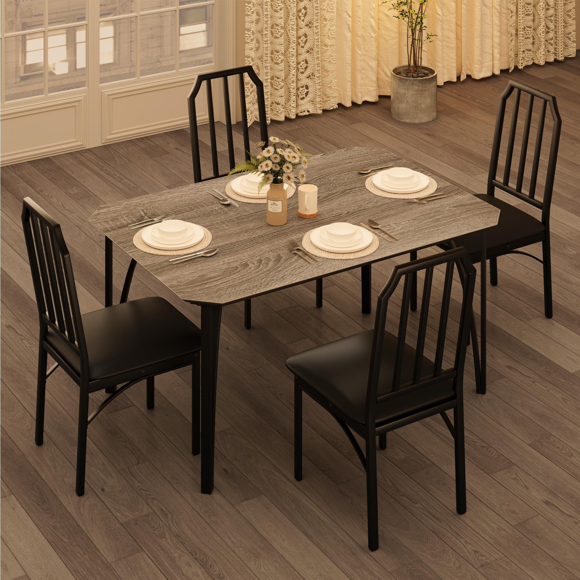 GarveeMore Essgruppe Stilvolles 5-teiliges Esszimmer-Set für 4 Personen, Esstisch mit 4 Stühlen für Esszimmer Küche Sitzgruppe Robust