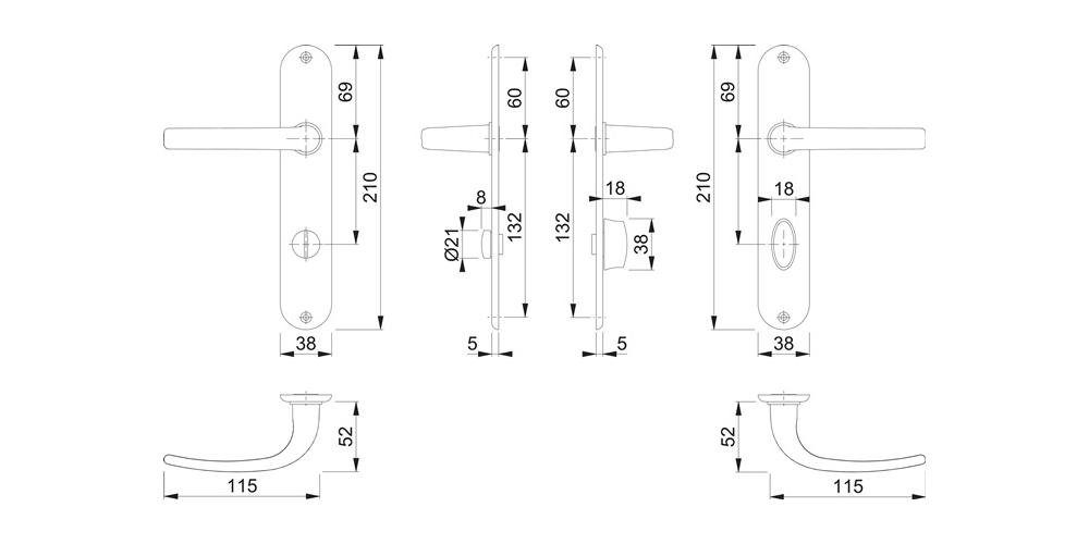 Messing Cervina 78 Türbeschlag M191/322 DIN links mm F71 / Langschildgarnitur HOPPE rechts SK/OL