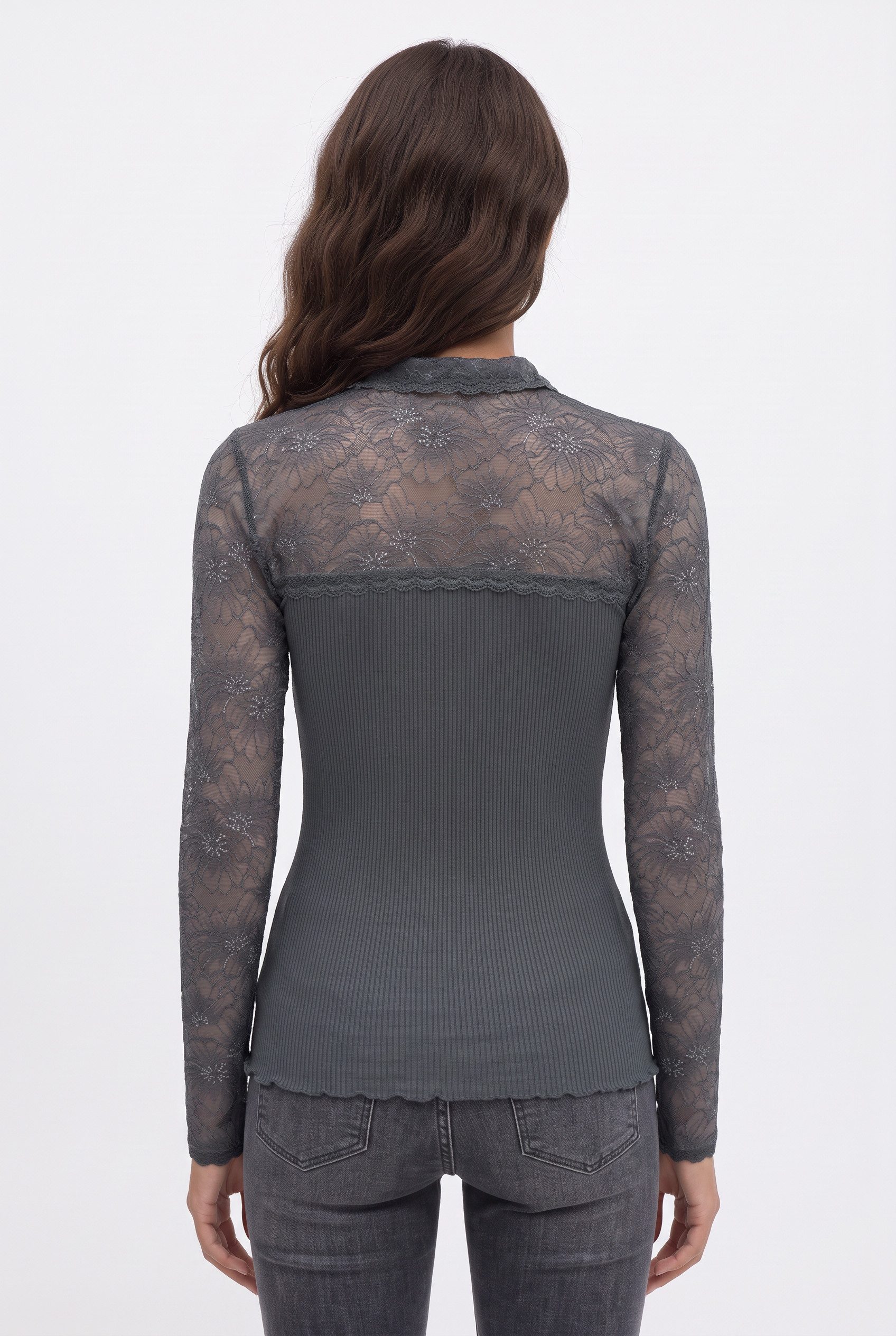 rosemunde Langarmshirt Beatha lace shirt Langarm, mit Polokragen und Knöpfen, mit Spitze, Seidenmix – Bild 2 von 5