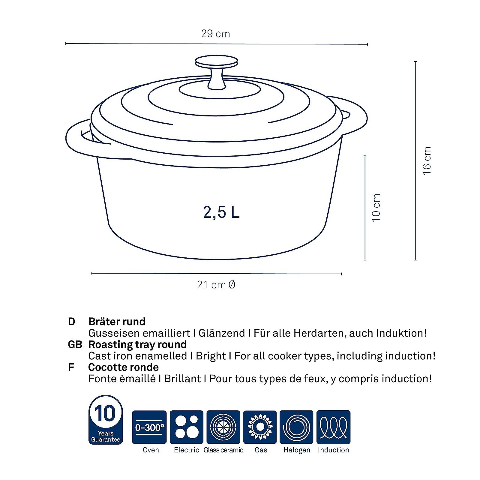 kela Bräter Calido, Gusseisen, emailliert, gute Wärmespeicherung, Induktion, Allherdboden, bis 300°C