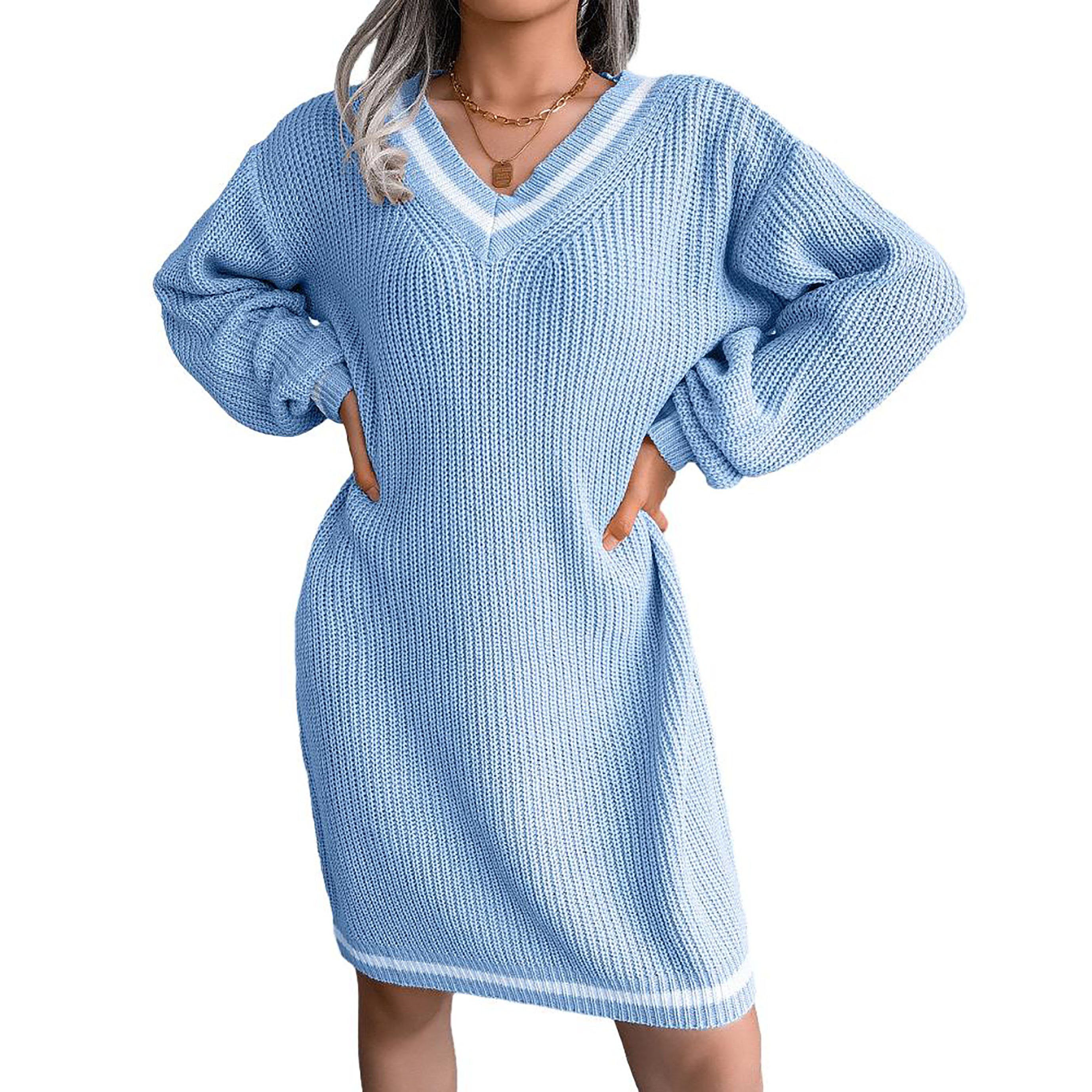 LIIKIL Strickkleid Pulloverkleid mit V-Ausschnitt Strickkleid