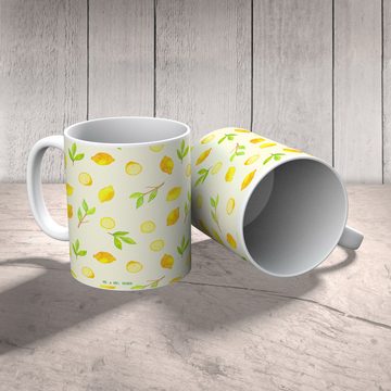 Mr. & Mrs. Panda Tasse Frische Zitronen - Gelb - Geschenk, Zitrusfrüchte Muster, Teebecher, Keramik, Langlebige Designs