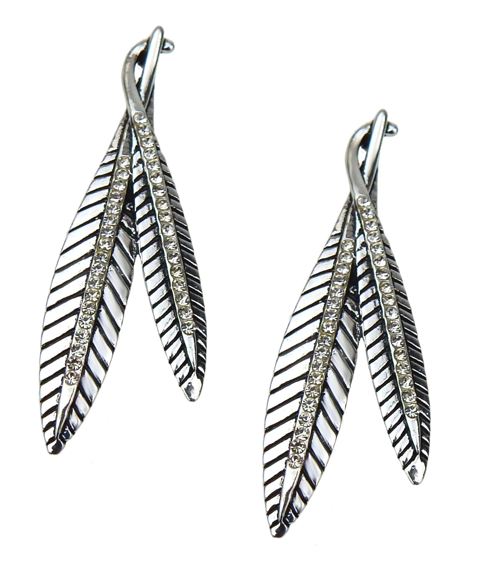 Ella Jonte Paar Ohrstecker, silber Boho-Ohrringe in Blattform mit funkelndem Strass