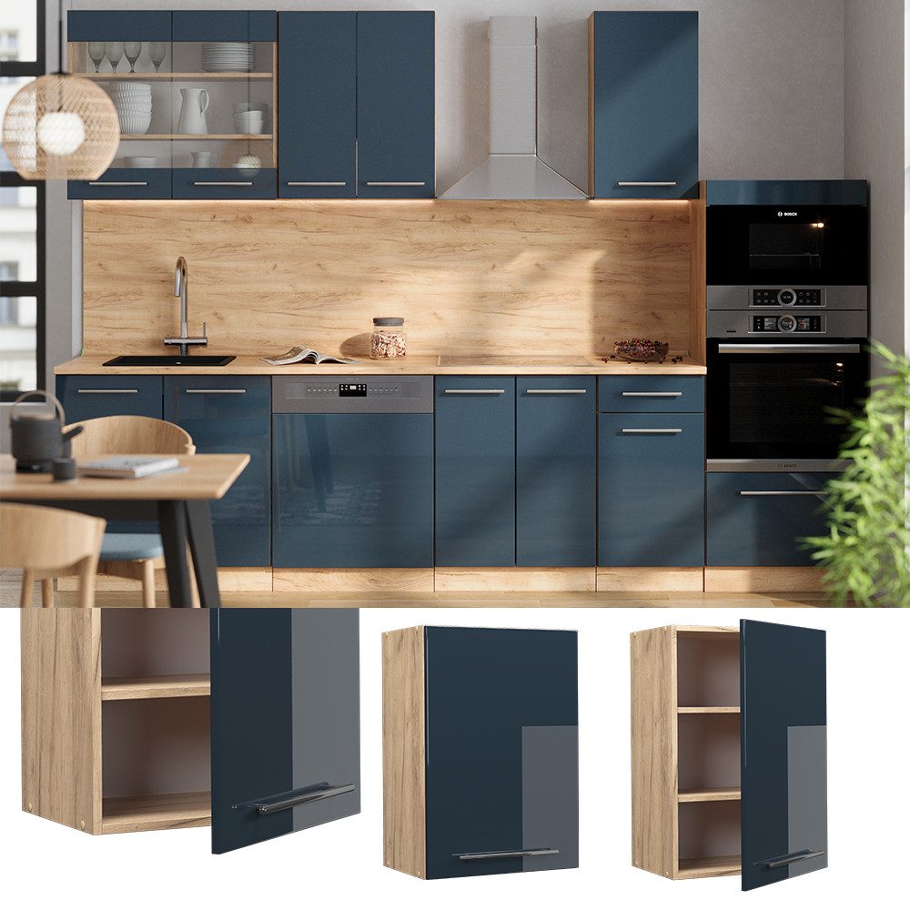 Vicco Hängeschrank Fame-Line, Dunkelblau Hochglanz/Goldkraft Eiche, günstig online kaufen