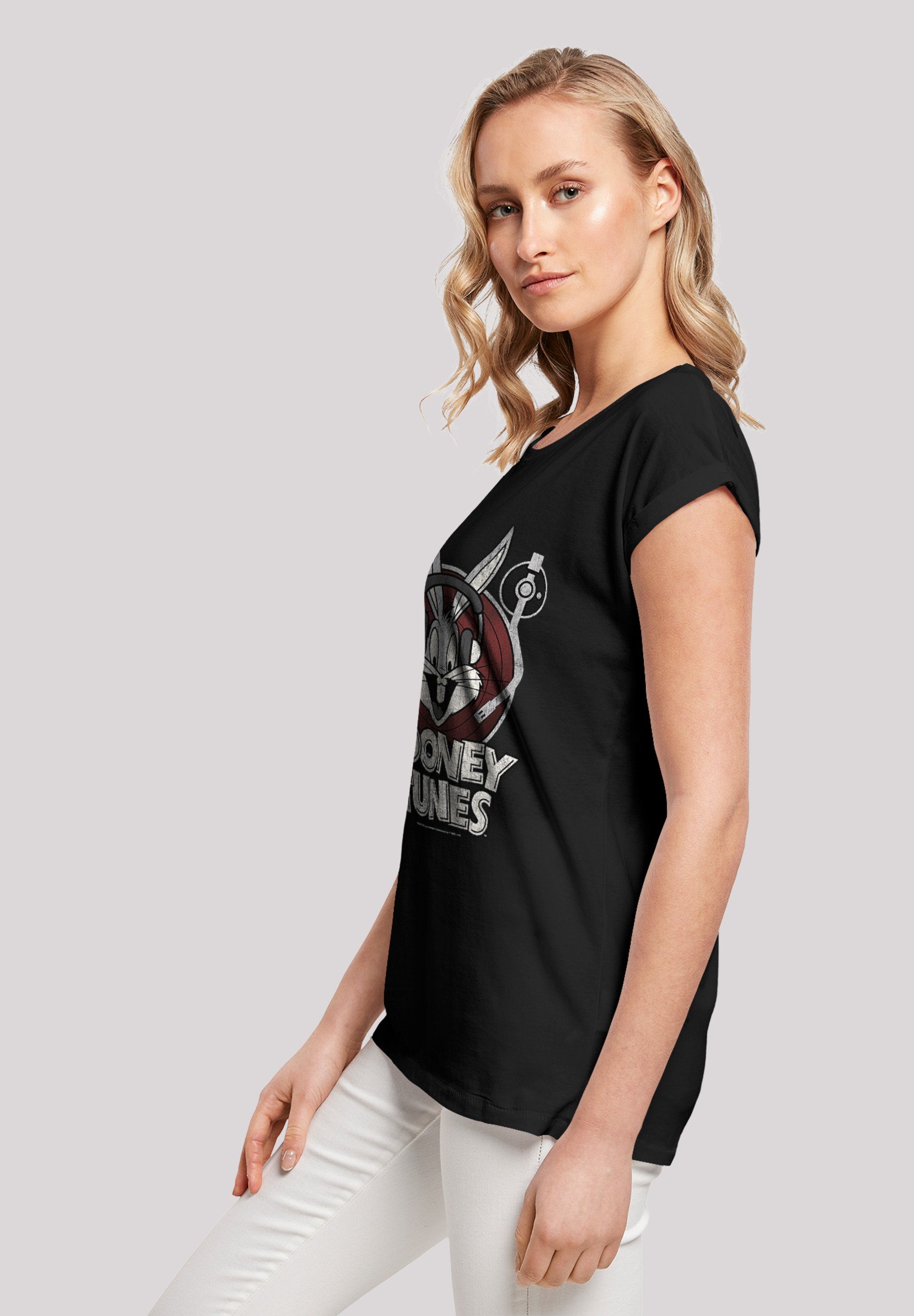 Bunny Bugs black Tee (1-tlg) Extended Shoulder Looney Damen Ladies Tunes F4NT4STIC with Kurzarmshirt