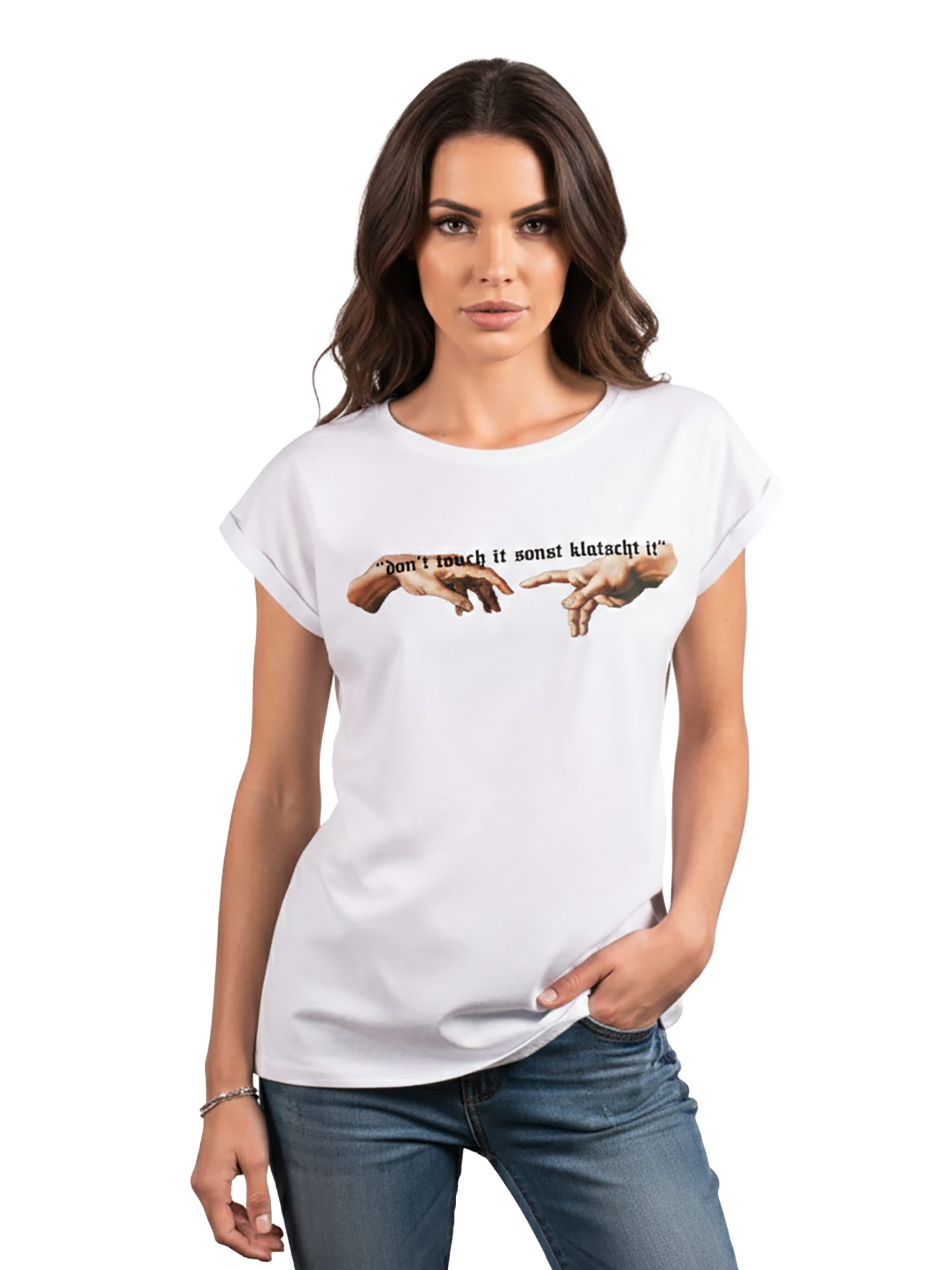 MAKAYA Print-Shirt Damen Sprücheshirt Druck Spruch lustige Sprüche Top Tunika Aufdruck Frauen