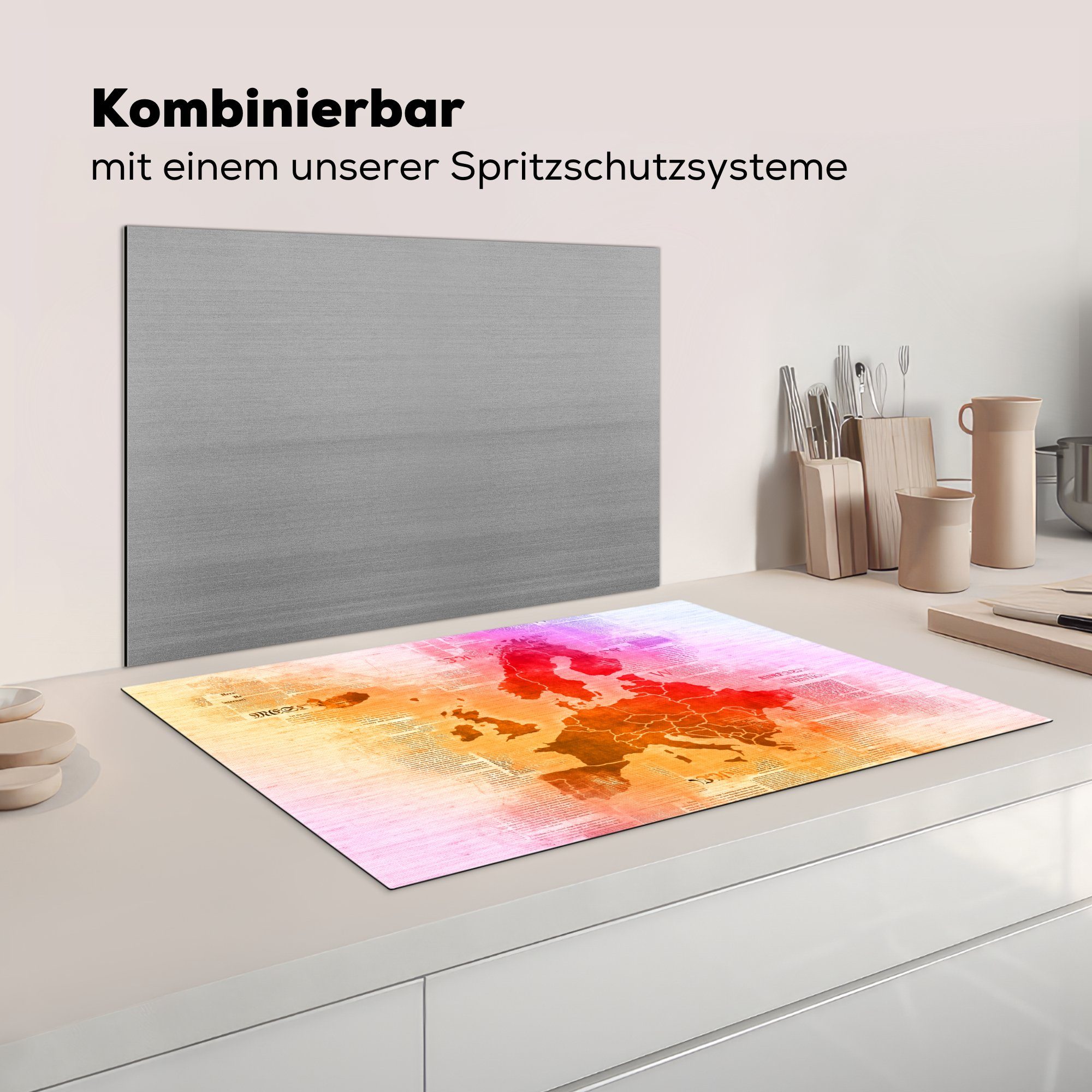 MuchoWow Europa Induktionskochfeld tlg), Ceranfeldabdeckung für Vinyl, Herdblende-/Abdeckplatte die Karte - Schutz cm, 81x52 - küche, Farbenfroh, (1