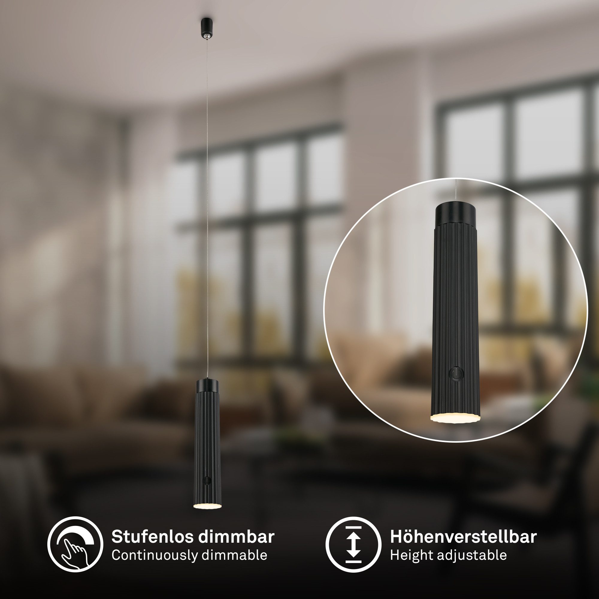 Briloner Leuchten LED Pendelleuchte Hängelampe Bettlampe Akku Touch Dimmbar USB-C Abnehmbar, LED fest integriert, 3000K, 4,5x20,5 cm, Esszimmer, Wohnzimmer, Schlafzimmer