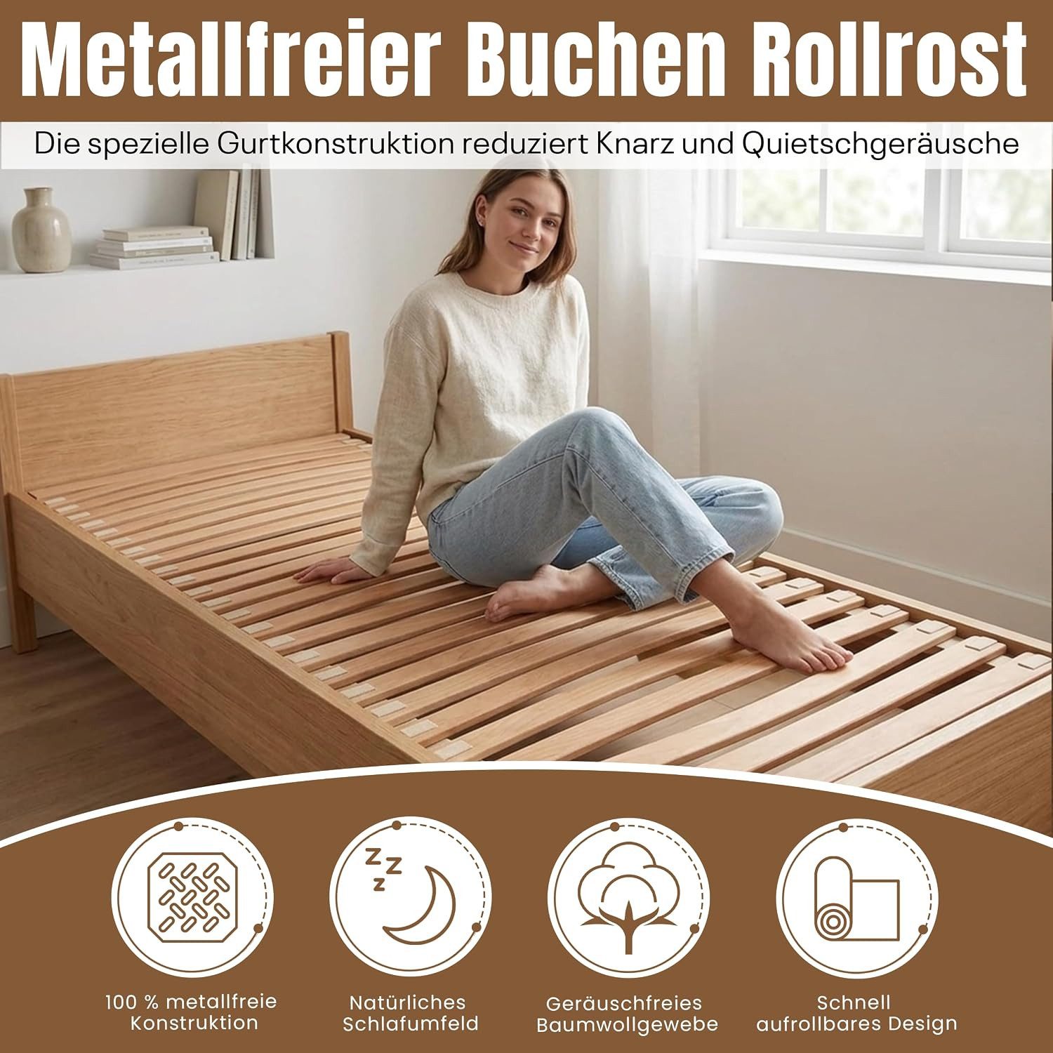 Rollrost 100% Metallfrei – Federholz-Lattenrost aus Buche, geborgenschlafen, Knarzfrei & stabil  23 Leisten  Ideal für weiches Liegegefühl