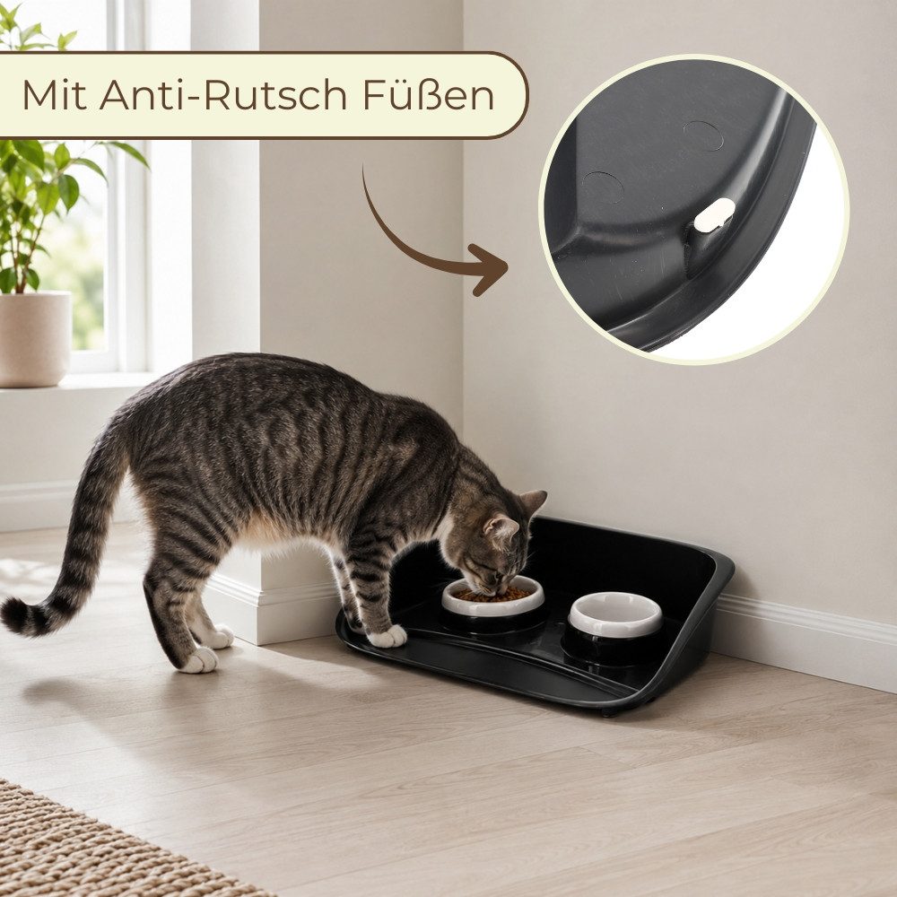 GarPet Futterstation Hundenapf mit Spritzschutz 2 Näpfe Futternapf Katze Fressnapf Hund
