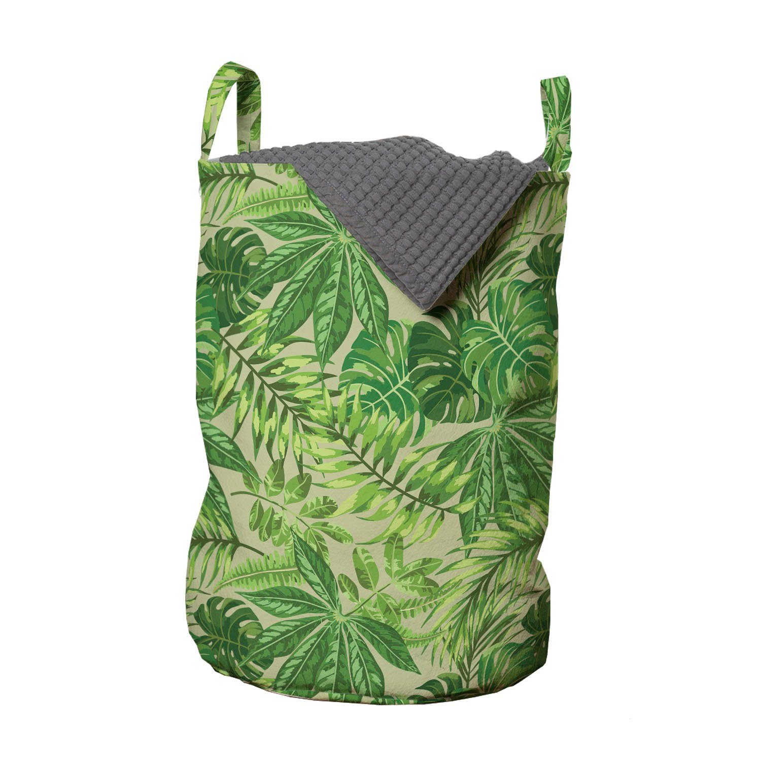 Abakuhaus Wäschesäckchen Wäschekorb mit Griffen Kordelzugverschluss für Waschsalons, Grünes Blatt Frischer Dschungel Aloha
