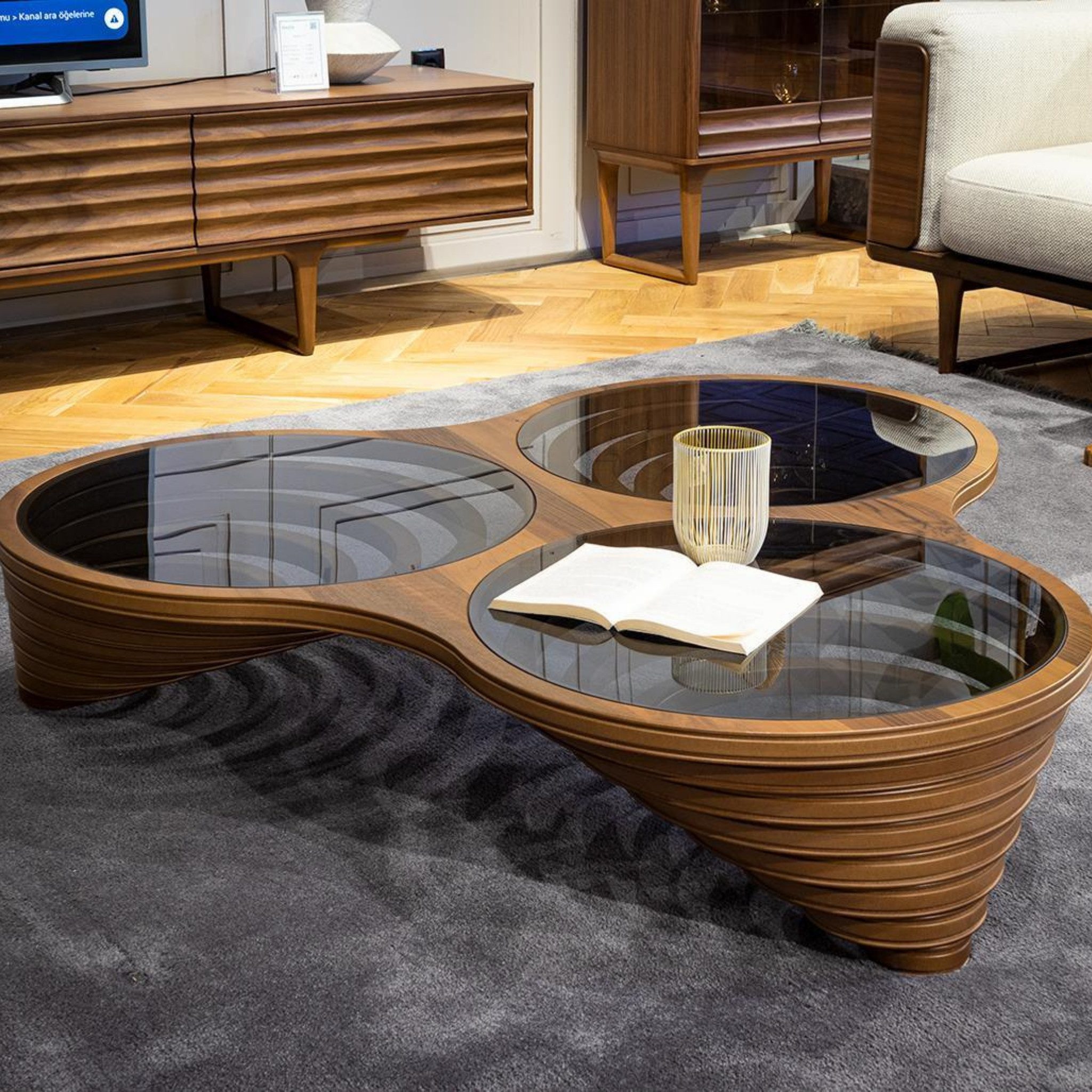 Couchtisch Runder Wohnzimmertisch Galaxy Braun