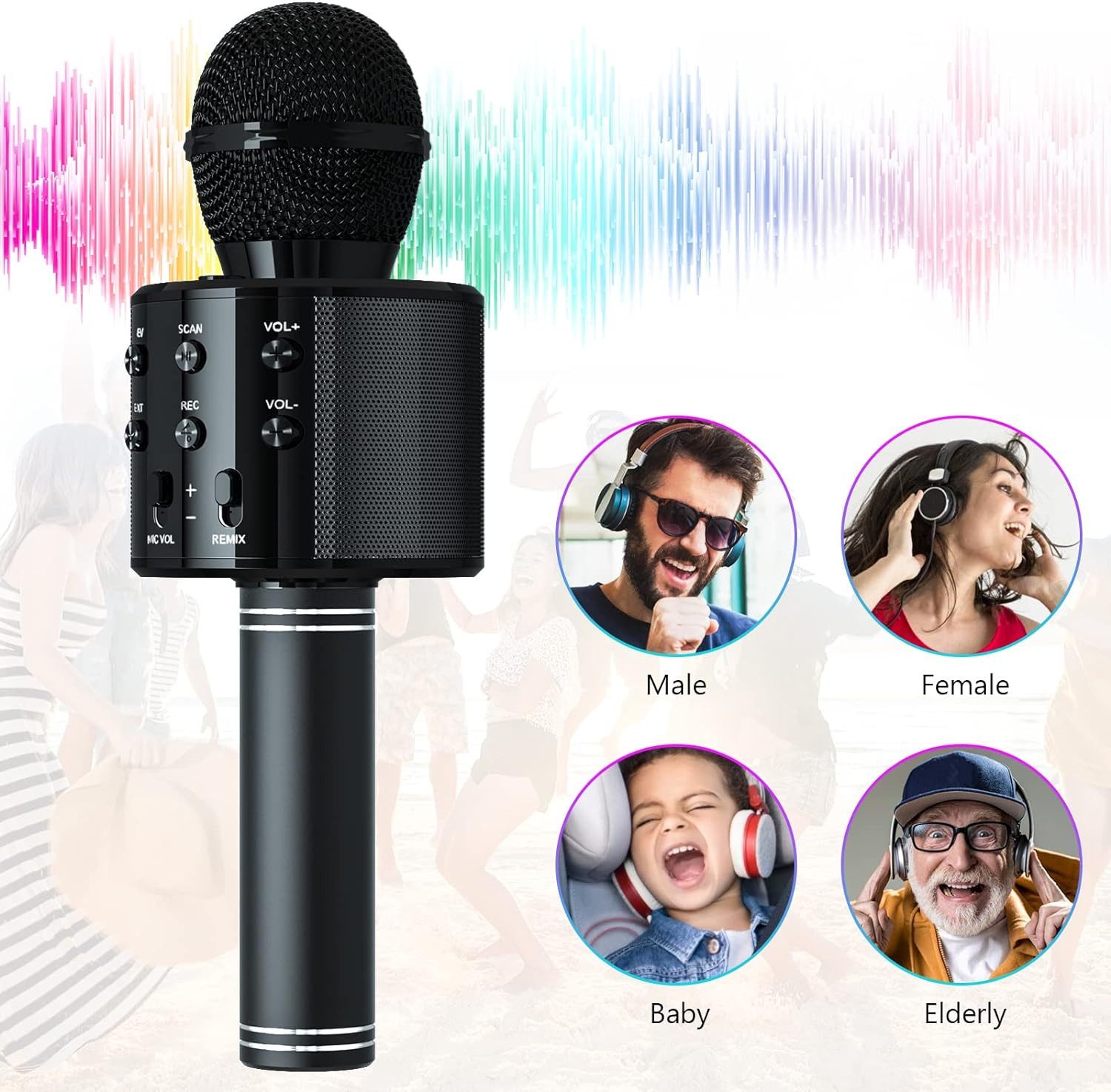 Wisam Mikrofon Wisam® WS-858 Wireless Hifi Speaker Bluetooth Karaoke Mikrofon Schwarz (Packung, 1-tlg), Karaoke