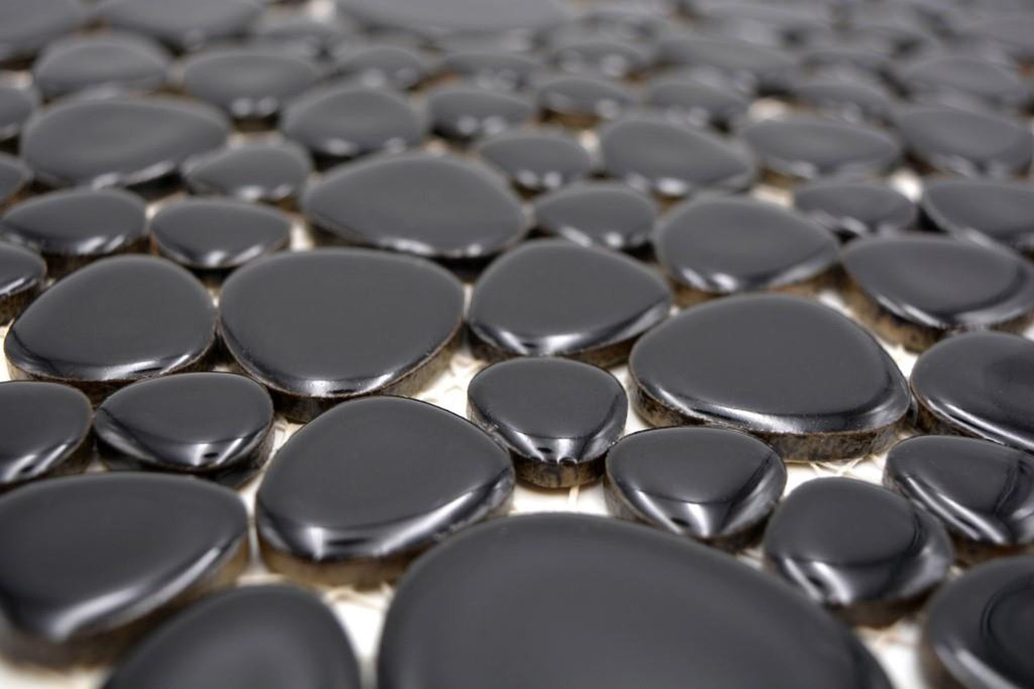 / Matten glänzend Mosaikfliesen 10 Keramikmosaik Mosani Mosaikfliesen schwarz Oval