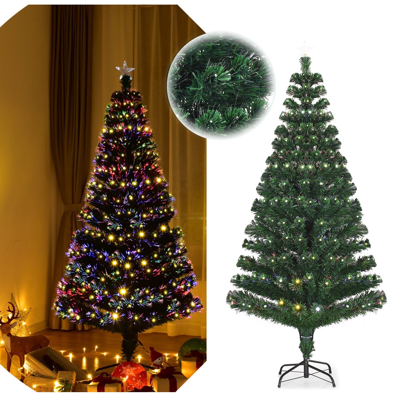 Nadeln 8 Weihnachtsbaum, Blink-Modi PVC Tannenbaum & COSTWAY Künstlicher LED