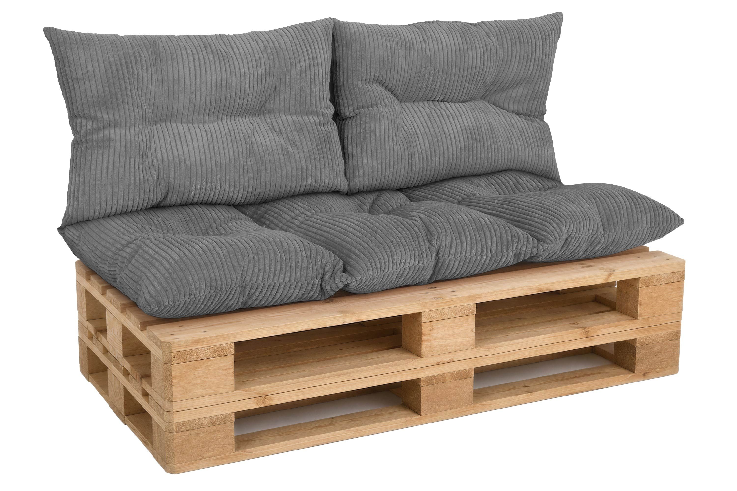 Amilian Palettenkissen Set 3-teilig Palettenauflagen für Europaletten, Balkon, Terrasse, Sitzkissen 120x60 cm + 2x Kissen 40x60 cm