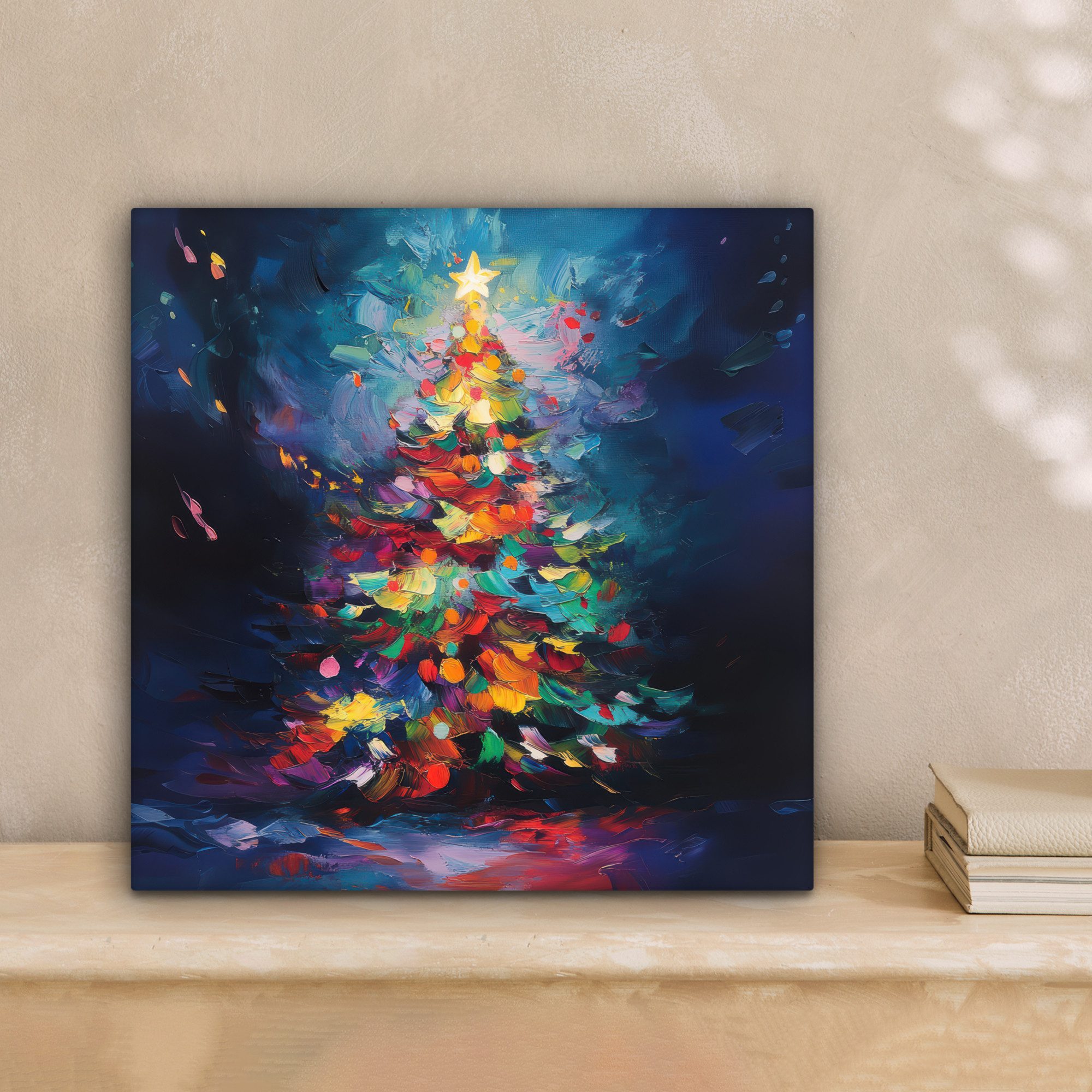 OneMillionCanvasses® Leinwandbild Weihnachtsbaum - Weihnachten - Abstrakt - Farbenfroh, Fotodruck (1 St), Wandbild, Deko Schlafzimmer Wohnzimmer Flur 20x20 cm