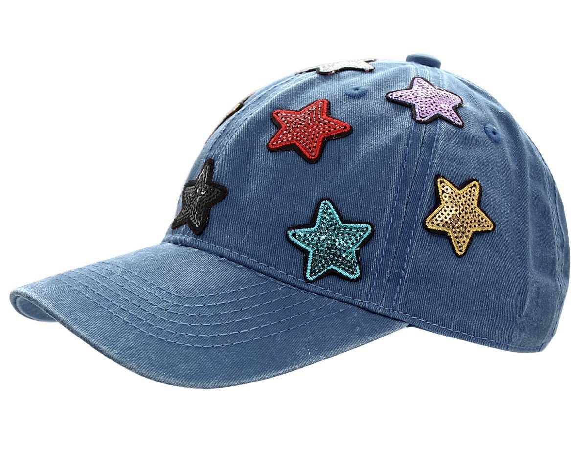 dy_mode Baseball Cap Damen Basecap Schirmmütze Kappe Pailletten Baseball Mütze Pailletten Cap K101-Tiefblau Sternchen mit Bunte