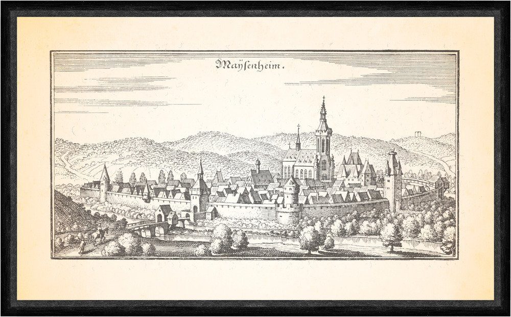 Kunstdruck Maysenheim Meisenheim Glan Schlosskirche Glanbrücke Faks_Merian 0676