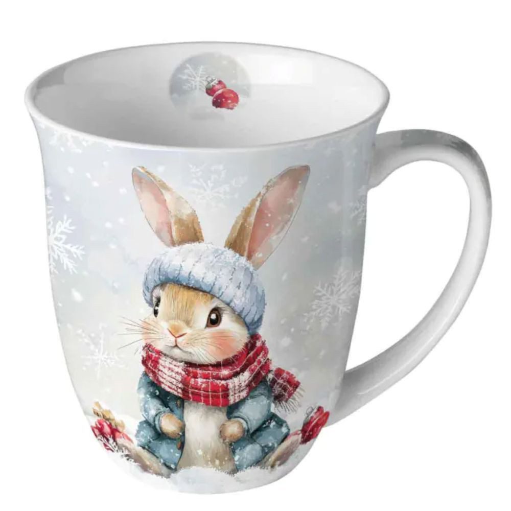 Ambiente Luxury Paper Products Becher Wald, Blumen, Pflanzen,Tieren -Winter, Herbst, Porzellan Tasse, 1-tlg., Porzellan Tasse Hase- Ambiente zeigt - niedliches Kaninchen - Hasen Motiv - sorgt für eine gemütliche winterliche Stimmung. Ideal für Kaffee, Tee, Kakao oder andere Heißgetränke und ist auch eine schöne Geschenkidee für die Weihnachts- und Winterzeit., Weihnachtstasse, Geschenkidee, Weihnachten, Advent, Winterzeit