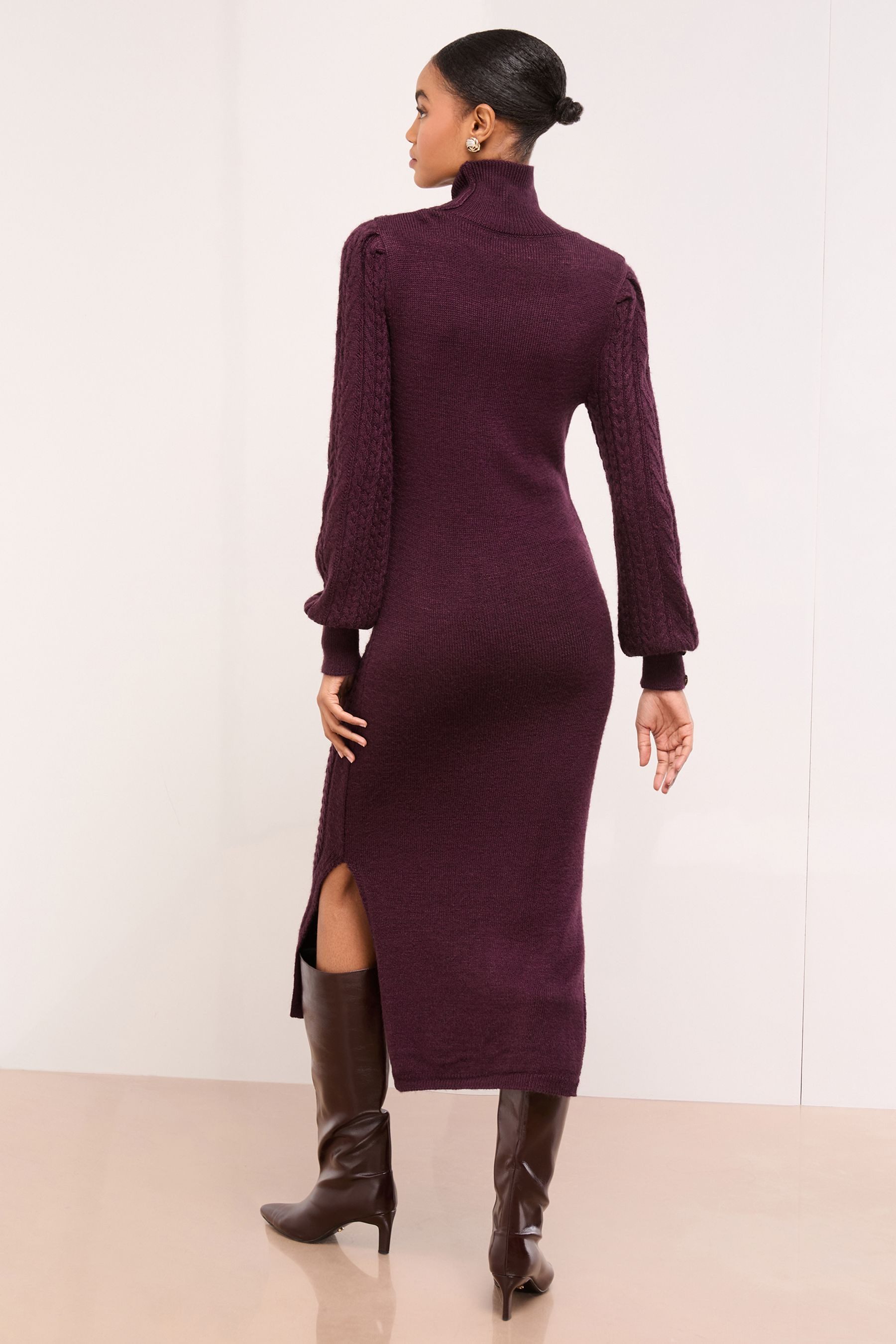 LIPSY Midikleid Lipsy Rollkragen-Midikleid aus Zopfstrick, Regular (1-tlg)