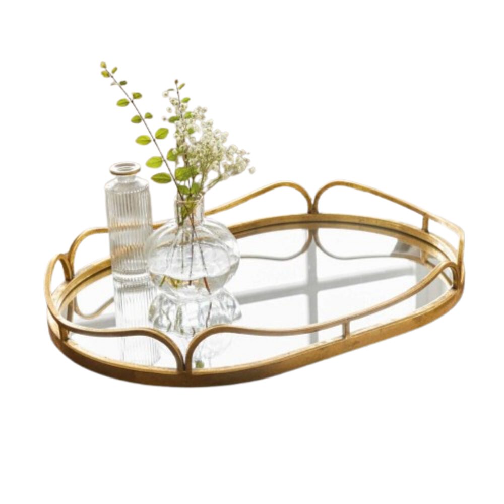 Home-trends24.de Dekotablett Spiegeltablett Tablett Deko Gold Spiegelfläche Antik Elegant Groß 50cm