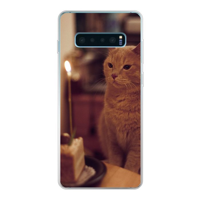 MuchoWow Handyhülle Katze - Geburtstag - Kerze Phone Case Handyhülle Samsung Galaxy S10 Lite Silikon Schutzhülle