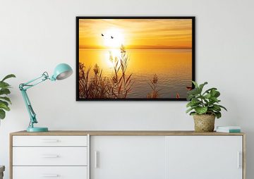 Pixxprint Leinwandbild Sonnenuntergang am See, Wanddekoration (1 St), Leinwandbild fertig bespannt, in einem Schattenfugen-Bilderrahmen gefasst, inkl. Zackenaufhänger