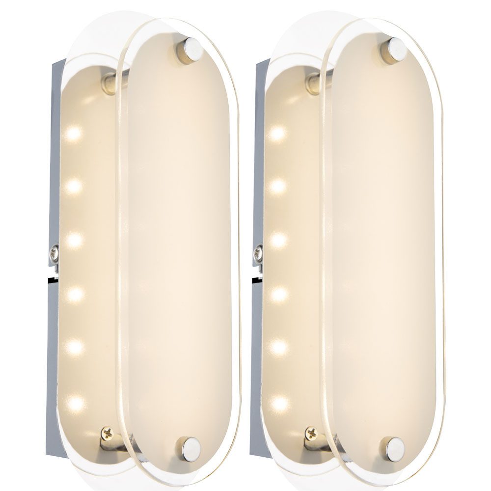GLOBO LIGHTING LED Wandleuchte, LED-Leuchtmittel fest verbaut, Warmweiß, 2x Wandleuchte Chrom Wandlampe Modern Design LED