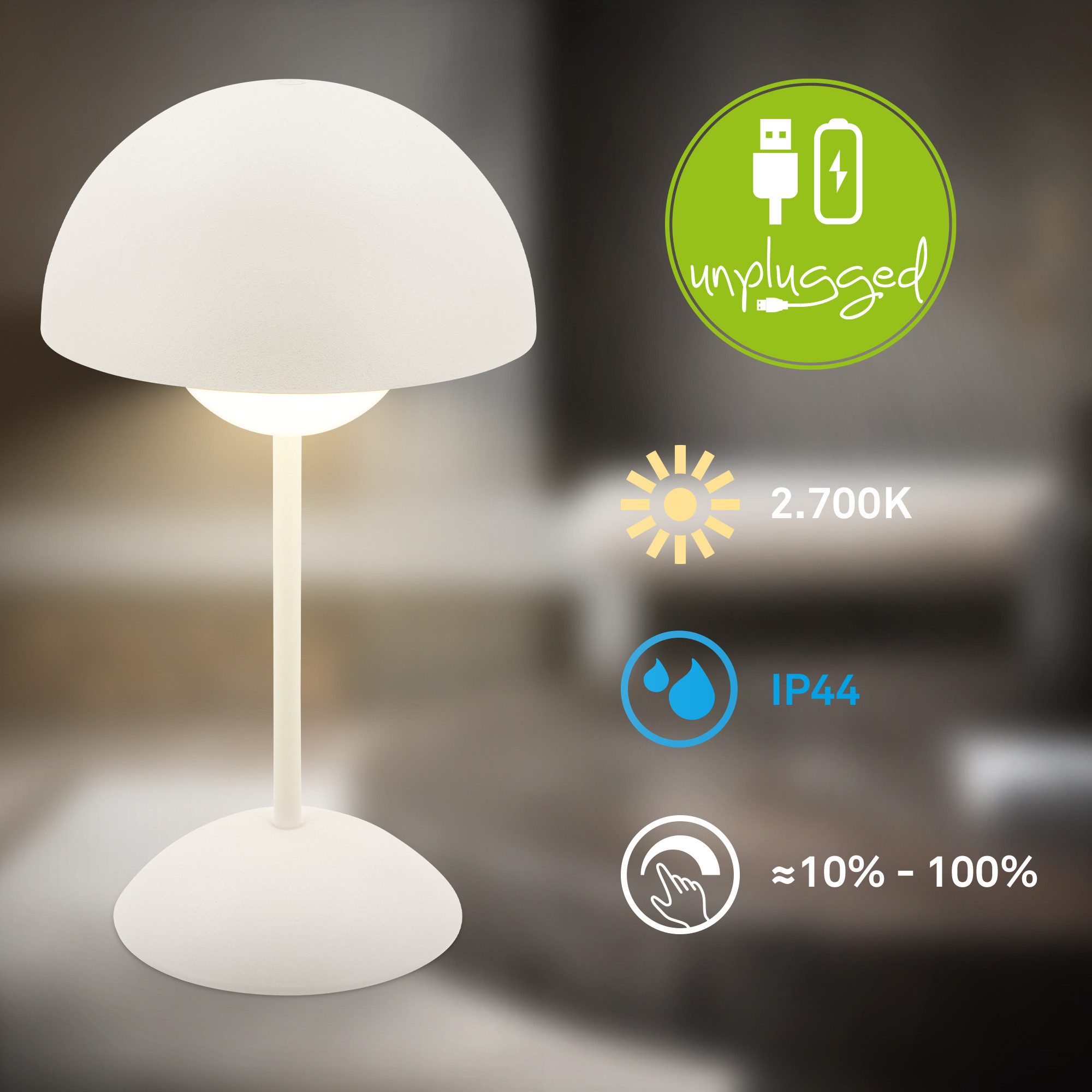 Briloner Leuchten LED Tischleuchte KUGLE Akku kabellos Dimmfunktion Pilzleu günstig online kaufen