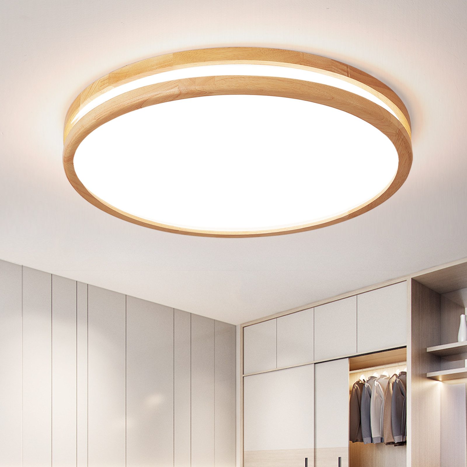 style home LED Deckenleuchte Runde Deckenlampe aus Holz & Metall, dimmbar m günstig online kaufen