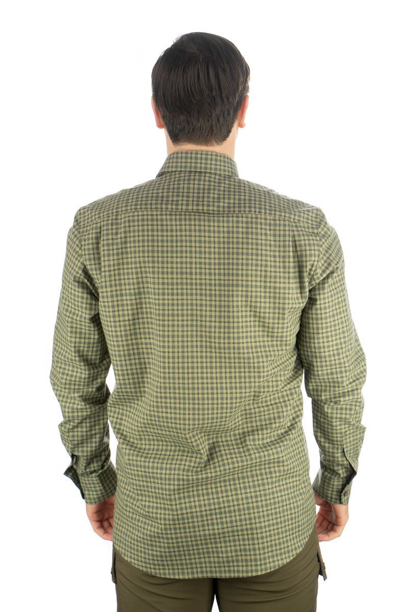 OS-Trachten Trachtenhemd Taneo Langarmhemd auf der Brusttasche trachtengrün Hirsch-Stickerei mit