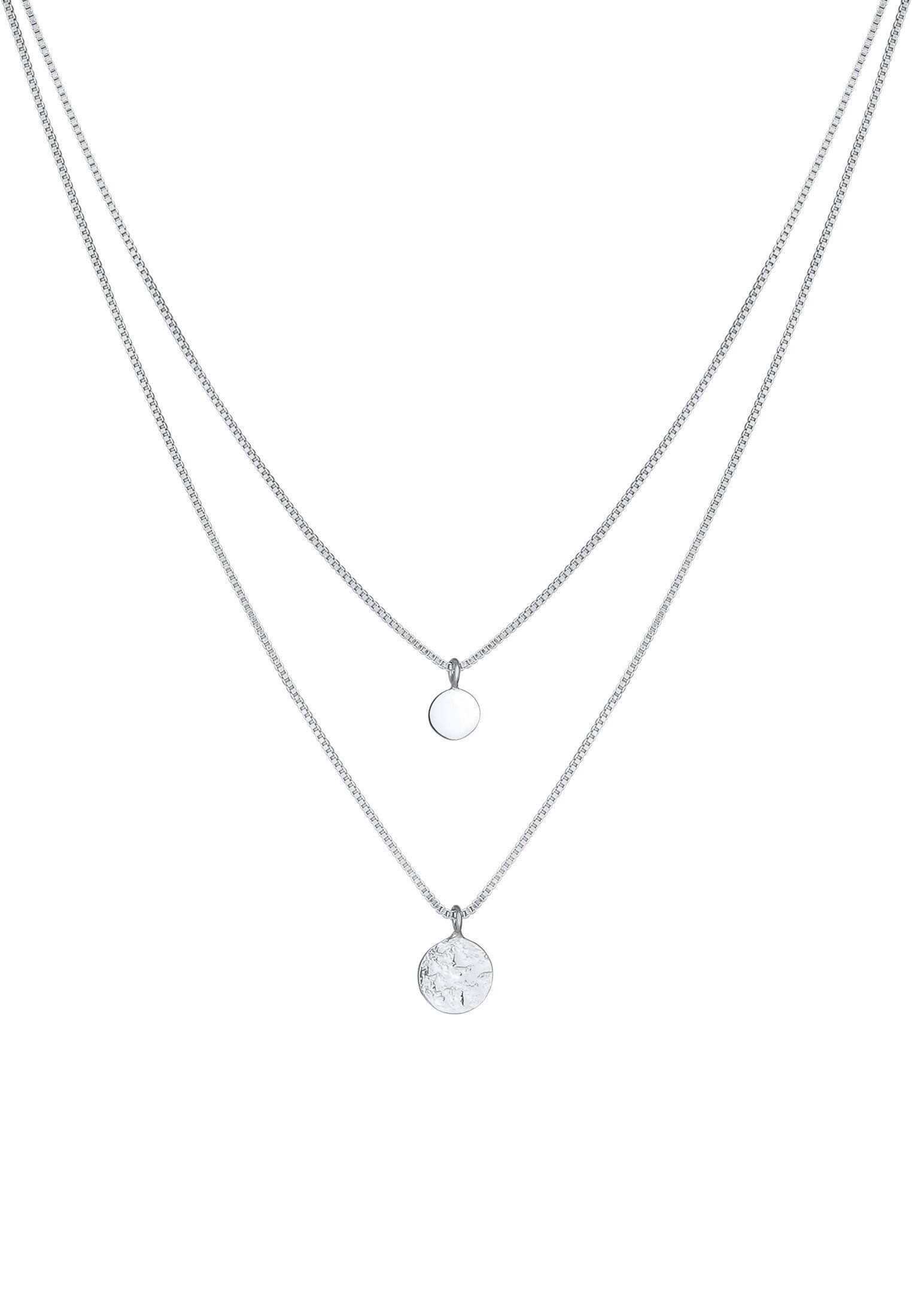 Elli Ketten-Set 2-lagig Layer Coin Plättchen Struktur 925 Silber, Geo günstig online kaufen
